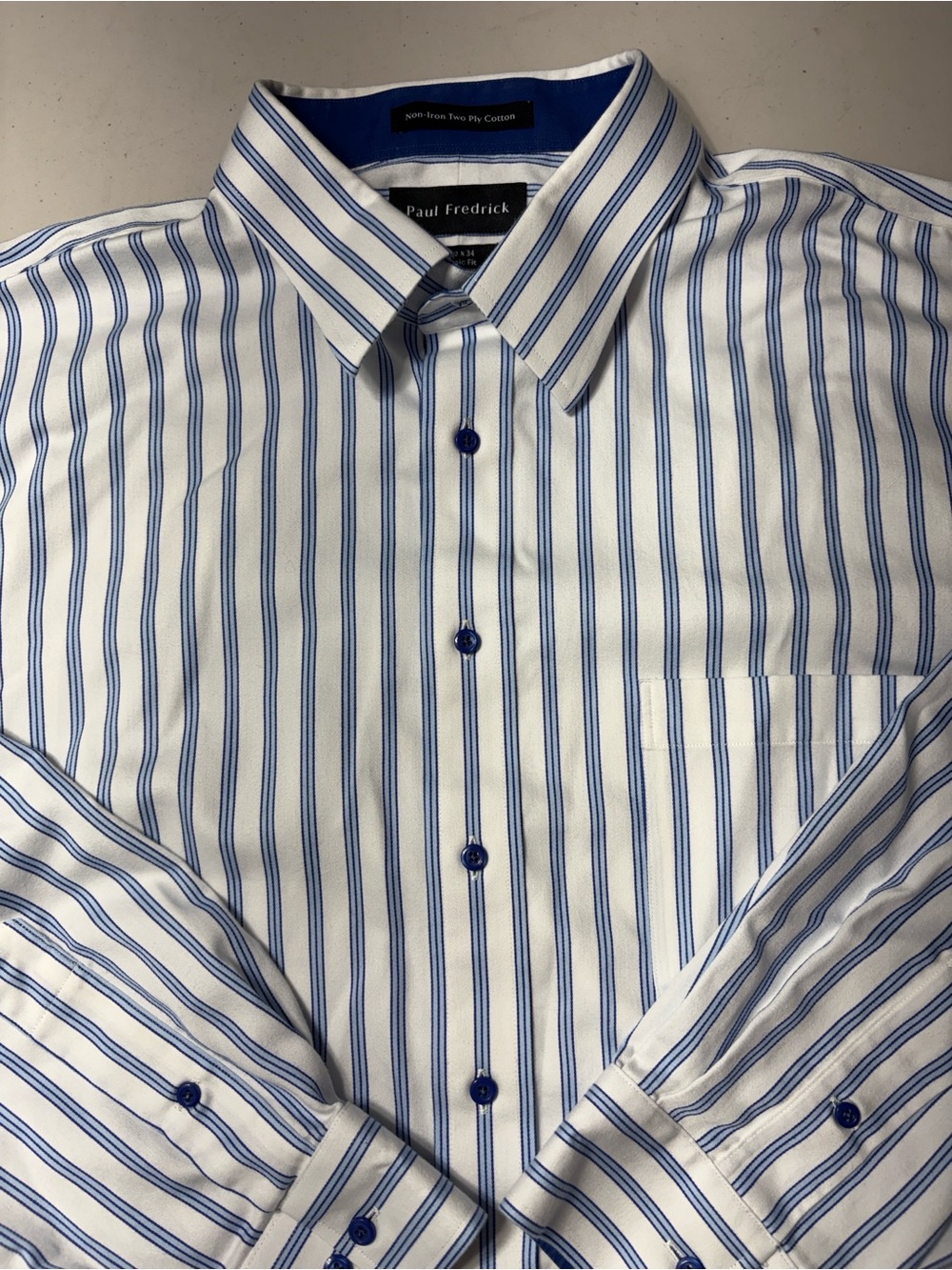 Paul Fredrick White & Blue Stripe Men's Dress Shirt